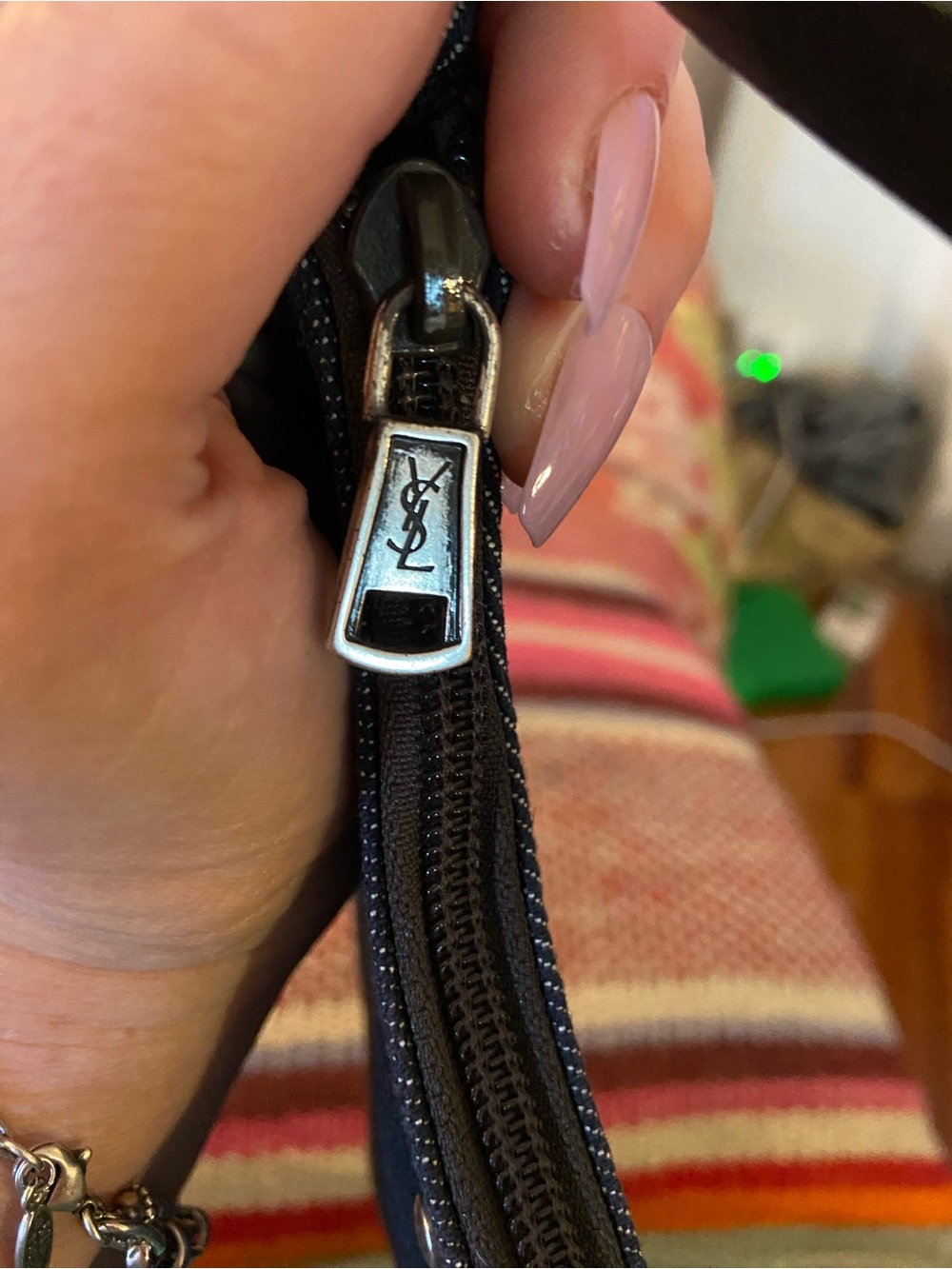 Yves Saint Laurent Black Denim Shoulder Bag with Silver Stud Accents - Picture 3 of 9